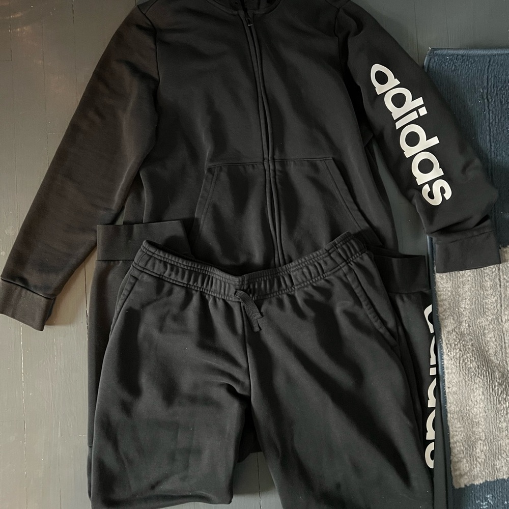 Adidas Black Tracksuit with Bold White Branding Size L